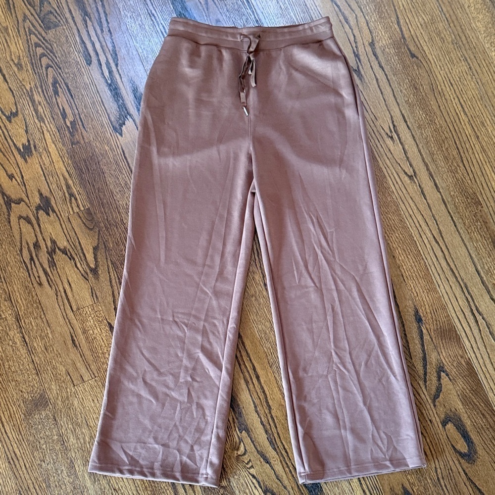 E Anrabess Minimalist Simple Elegant Wide Leg Stretch Brown Pants